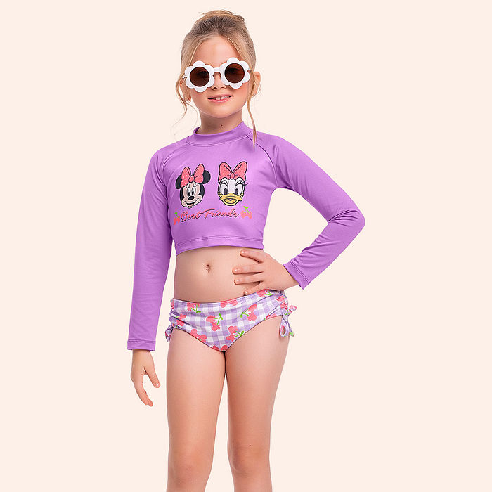 Conjunto infantil blusa manga longa e calcinha moda praia