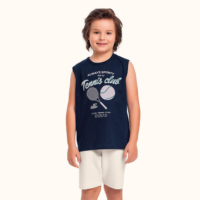 Conjunto regata em meia malha e bermuda em moletinho tennis club