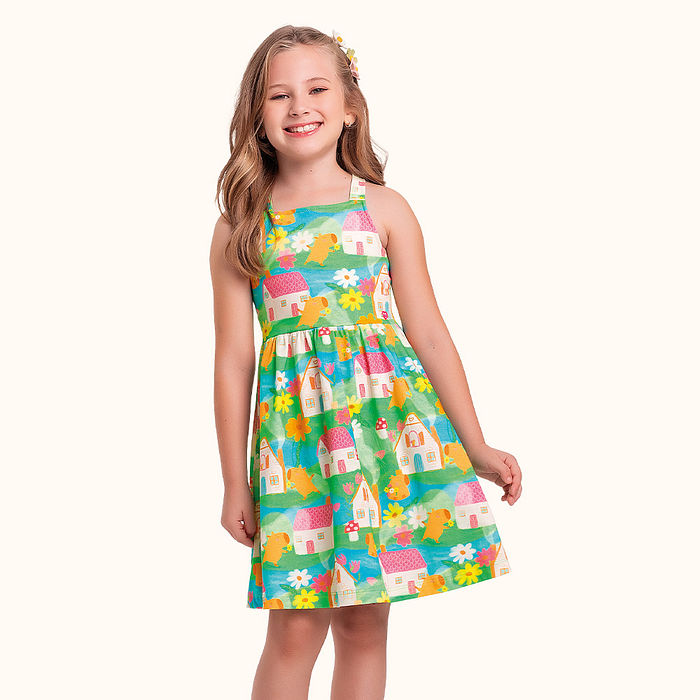 Vestido em meia malha de alça casas