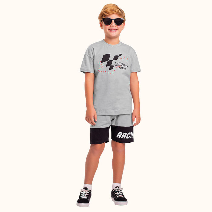 Conjunto camiseta em meia malha e bermuda em moletinho formula 1