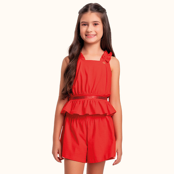 Conjunto regata e short em malha florence com bordado