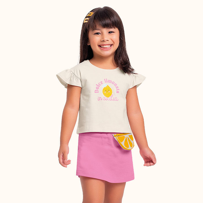 Conjunto blusa e short saia com pochete limonada
