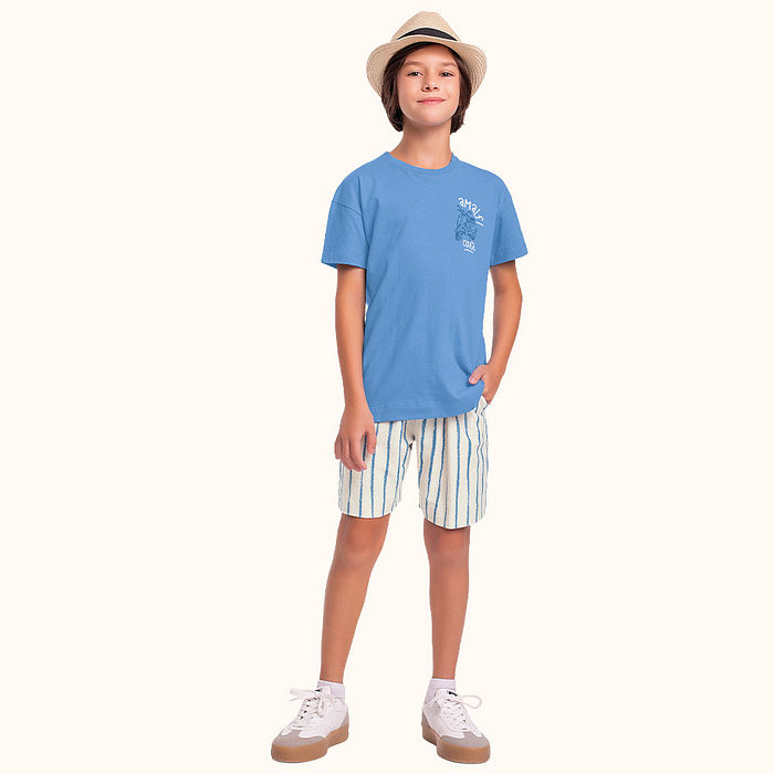 Conjunto camiseta em meia malha e bermuda em moletinho moto