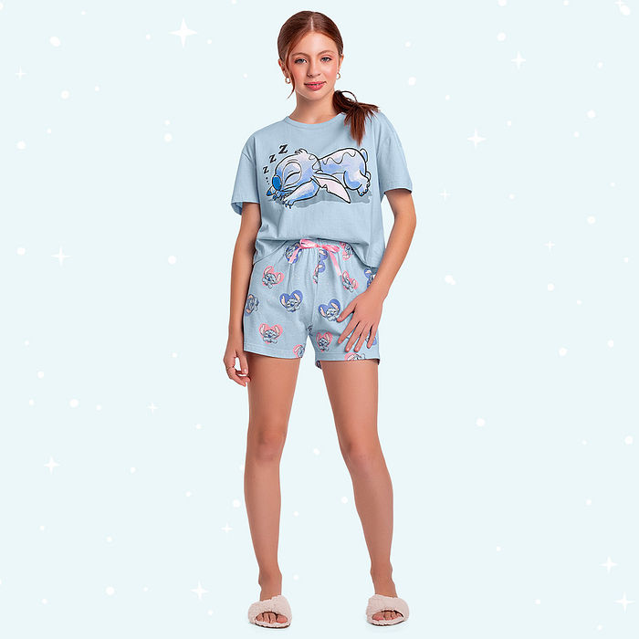 Conjunto pijama juvenil blusa e short Stitch