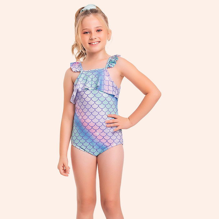 Maiô com forro em Cotton poliéster escamas sereias