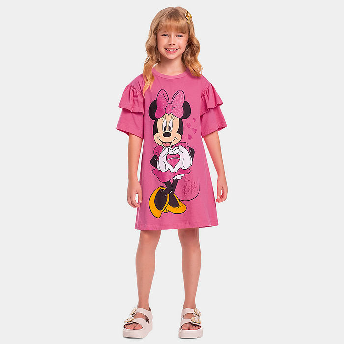 Vestido infantil Minnie Mouse com glitter so beautiful