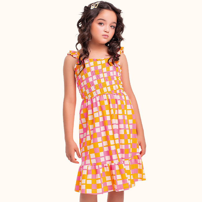 Vestido em malha florence lastex e alcinha xadrez