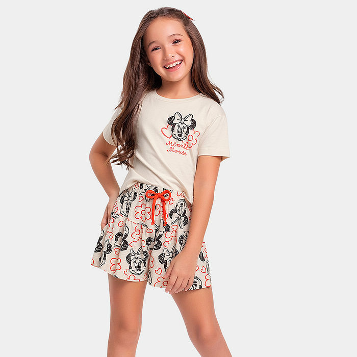 Conjunto infantil Minnie blusa e short delicado