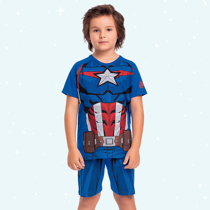 Conjunto pijama infantil camiseta e bermuda Avengers