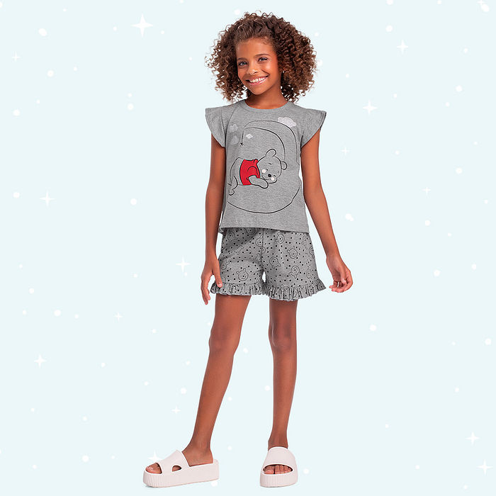 Conjunto pijama blusa e short que brilha no escuro Ursinho Pooh