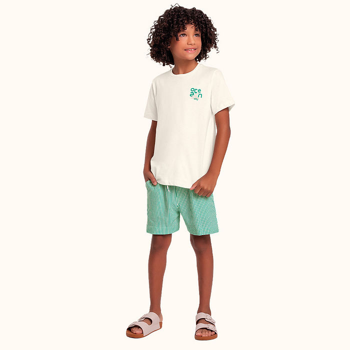 Conjunto camiseta em meia malha e bermuda em malha florence ocean