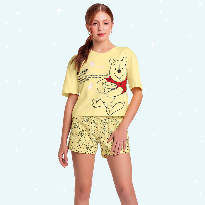 Conjunto pijama camisa e short Honey Ursinho Pooh