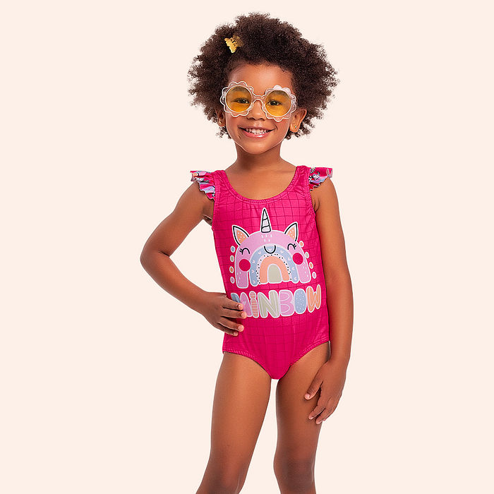 Maiô infantil estampa arco-íris com proteção uv