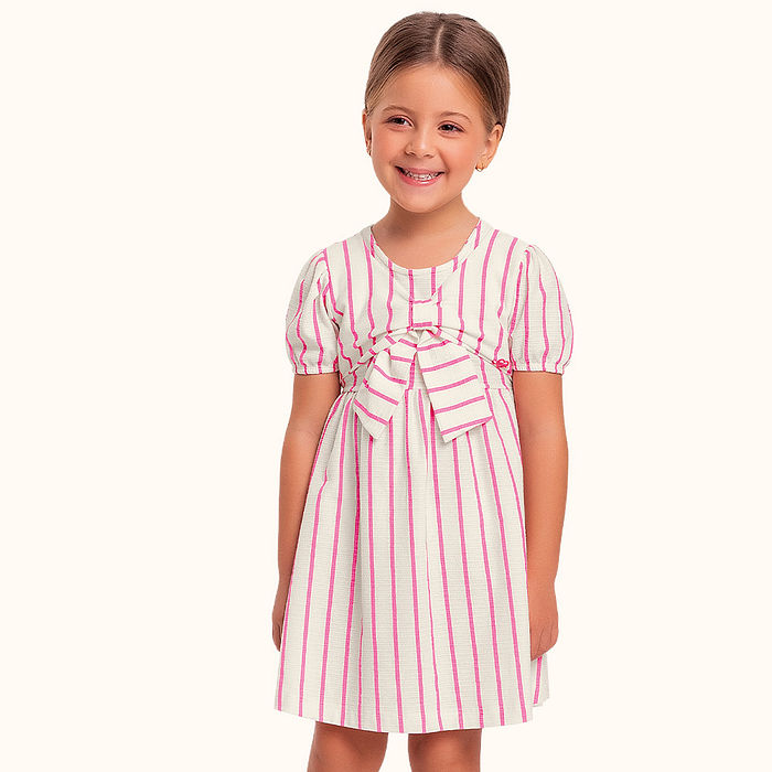 Vestido verão em malha florence com listras e laço decorativo