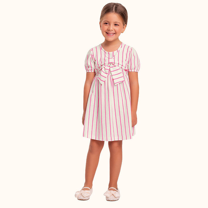 Vestido verão em malha florence com listras e laço decorativo