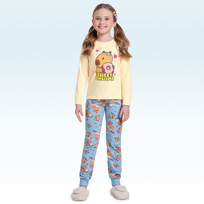 Conjunto pijama blusa manga longa e calça