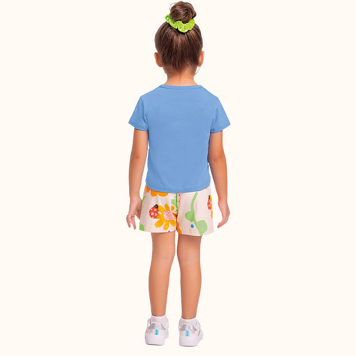 Conjunto blusa e short em meia malha florido