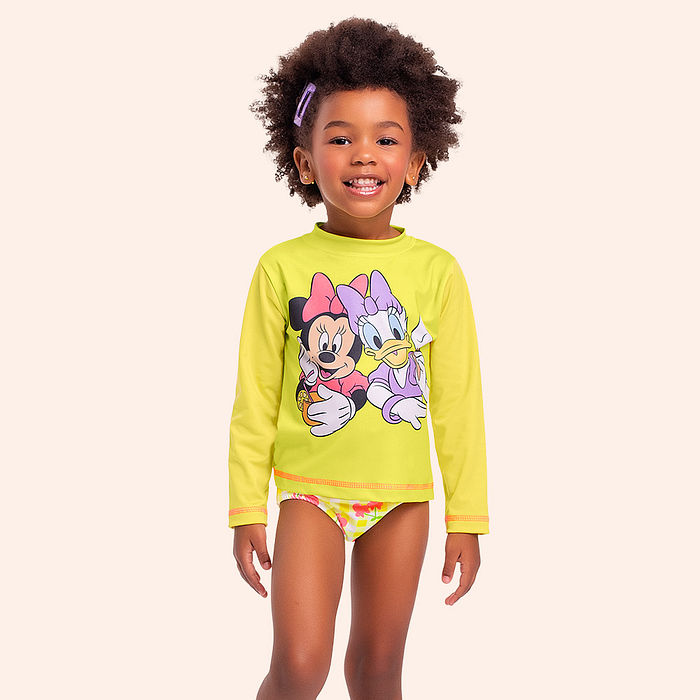 Conjunto infantil blusa manga longa e calcinha Minnie moda praia