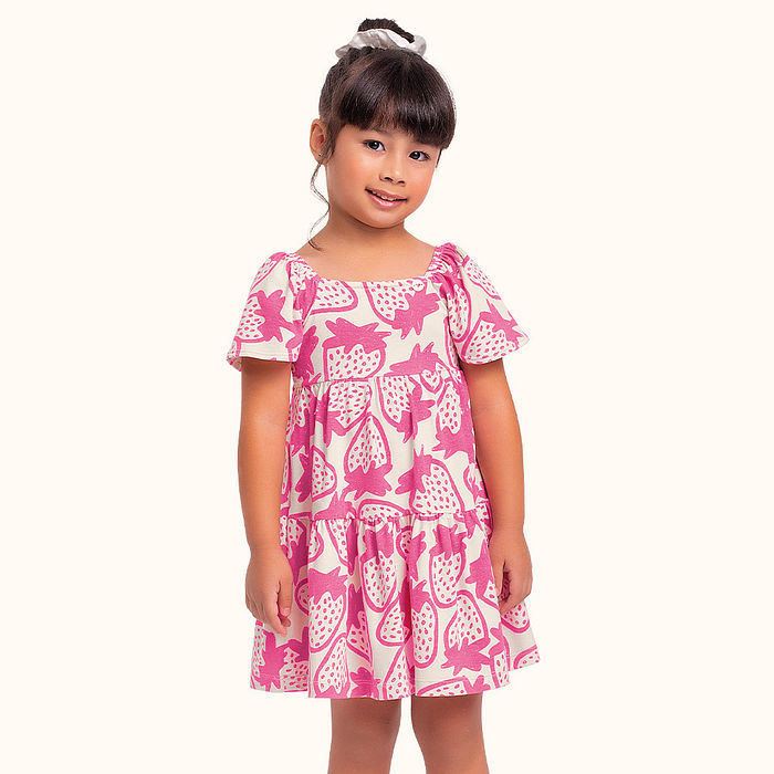 Vestido verão estampa morango em algodão leve