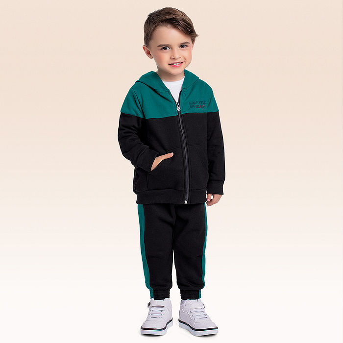 Conjunto jaqueta com capuz e calça