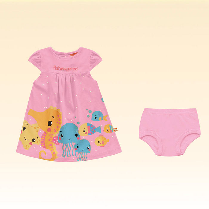 Conjunto vestido de bichinhos e cobre fralda