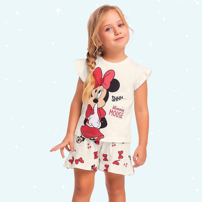 Conjunto pijama blusa e short Minnie brilha no escuro