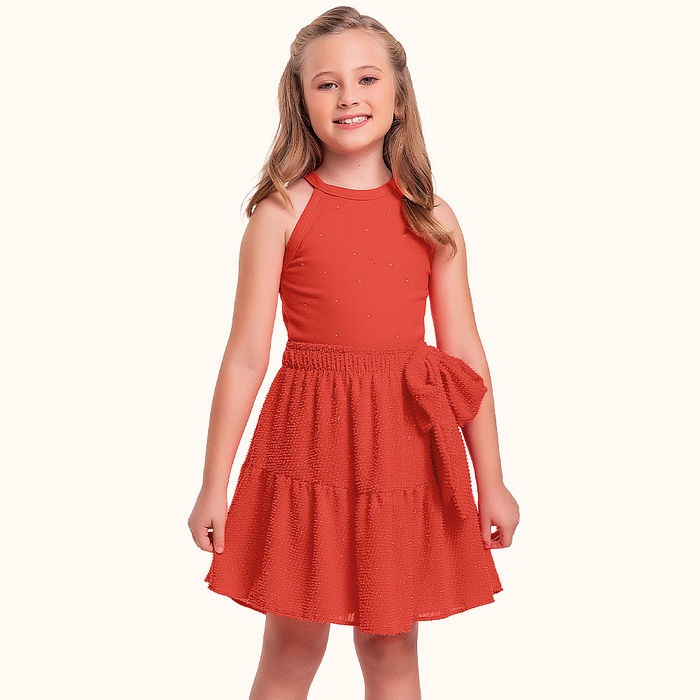 Conjunto regata em cotton leve e short saia em tecido brilho