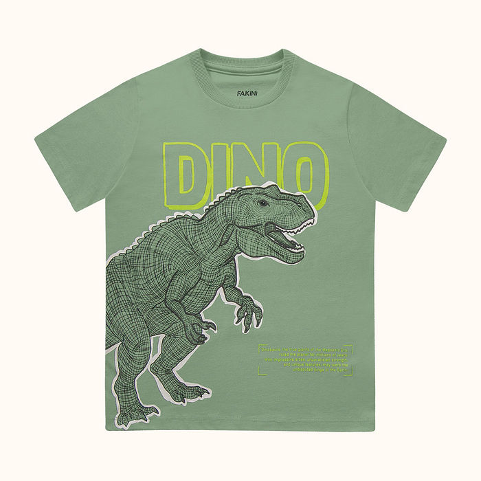 Camiseta em meia malha com relevo em 3d dinossauro