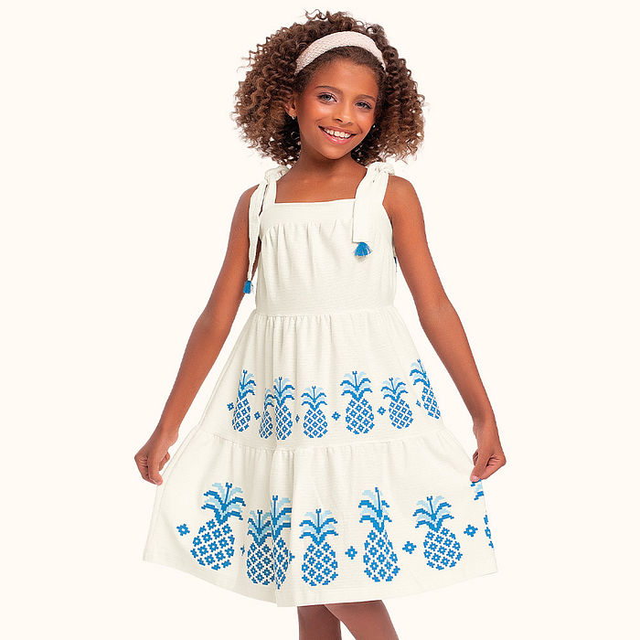 Vestido em malha florence com alças de amarração abacaxi