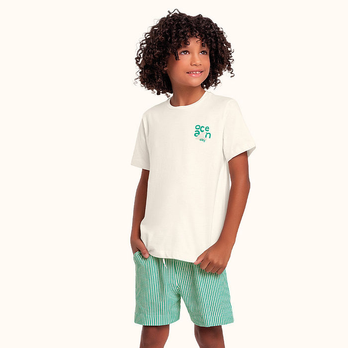 Conjunto camiseta em meia malha e bermuda em malha florence ocean