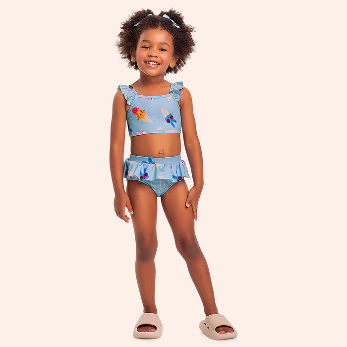 Maiô infantil estampa sereia com proteção uv