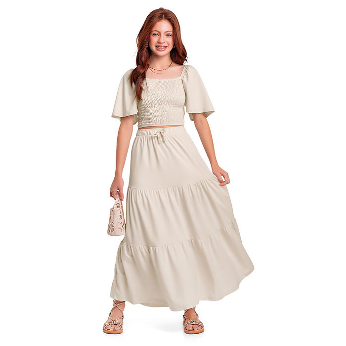 Blusa juvenil com lastex em malha favo