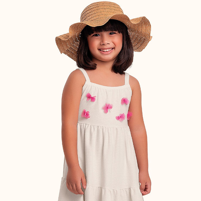 Vestido de alcinha em malha florence com aplique de flores 3d