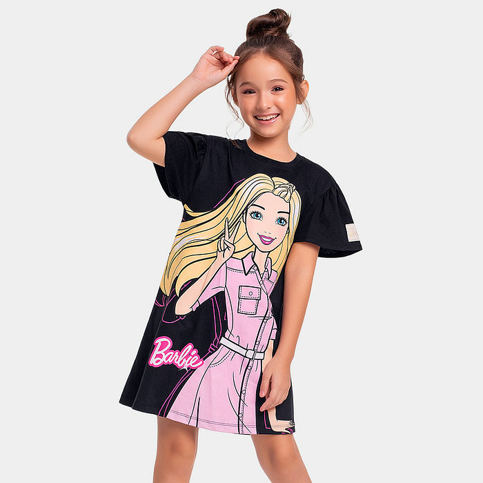 Vestido infantil Barbie estampa fashion