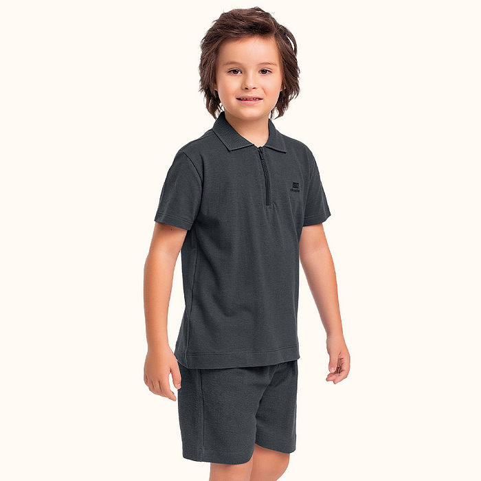 Camisa polo em meia malha piquet com zíper funcional