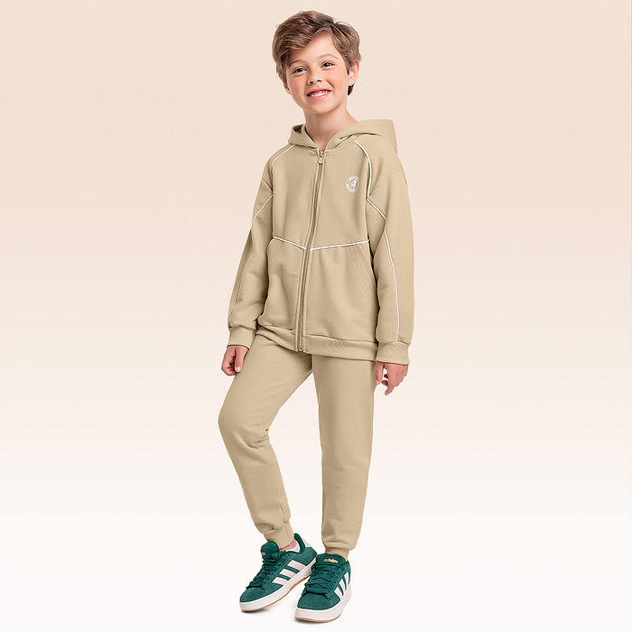 Conjunto jaqueta com capuz e calça