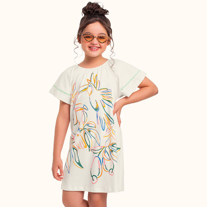 Vestido em cotton leve com bordado