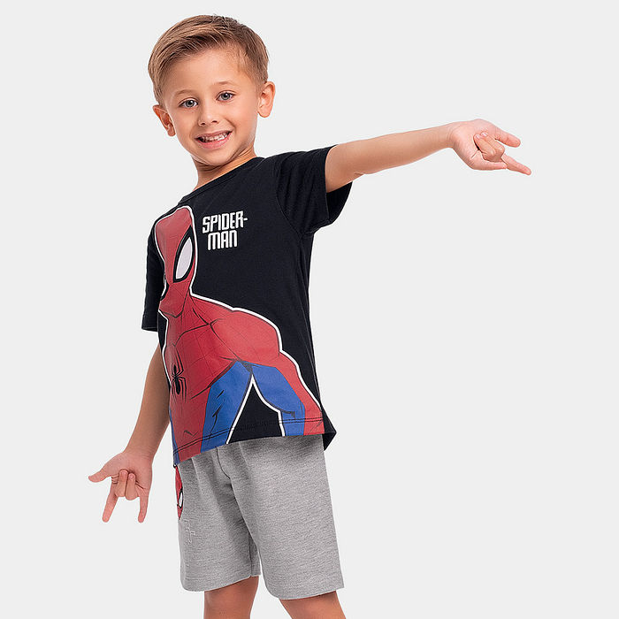 Conjunto camiseta e bermuda em moletinho Homem-Aranha