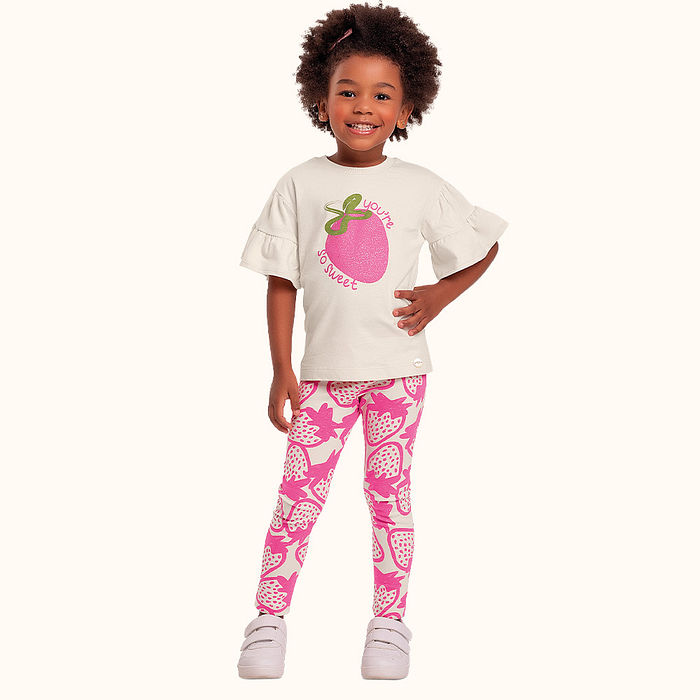 Conjunto blusa e legging estampa morango com glitter