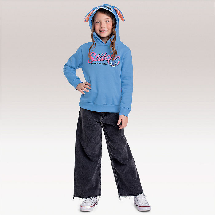 Blusão em moletom com capuz Lilo & Stitch