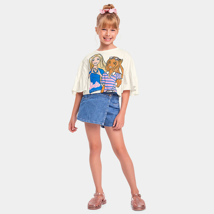 Blusa infantil Barbie em meia malha