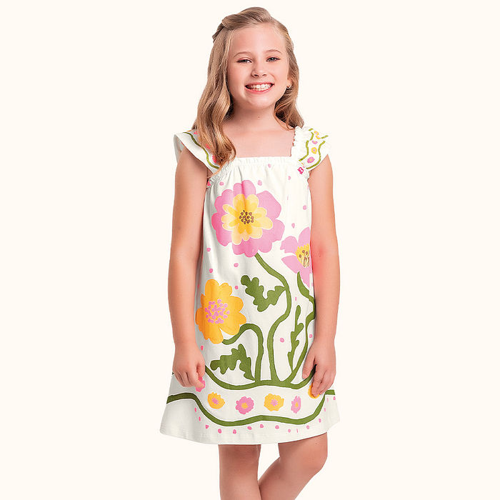Vestido em cotton flores
