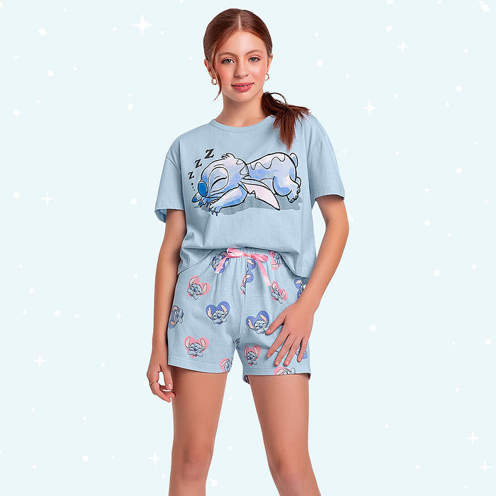 Conjunto pijama juvenil blusa e short Stitch