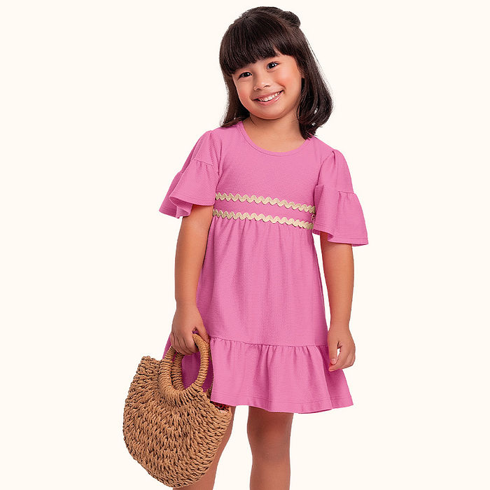 Vestido em malha favo com renda