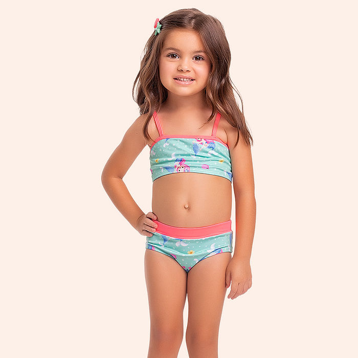 Conjunto biquíni infantil estampado fundo do mar com proteção uv