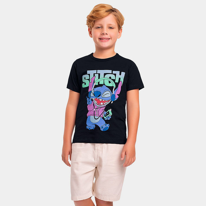 Camiseta manga curta infantil estampa Stitch