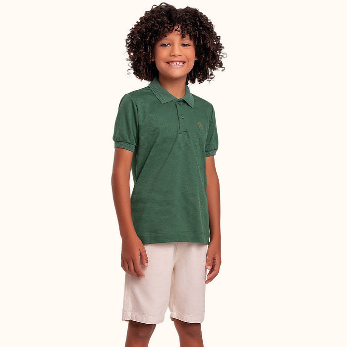 Camisa polo em malha favo com bordado