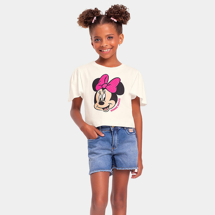 Blusa infantil curta Minnie com strass