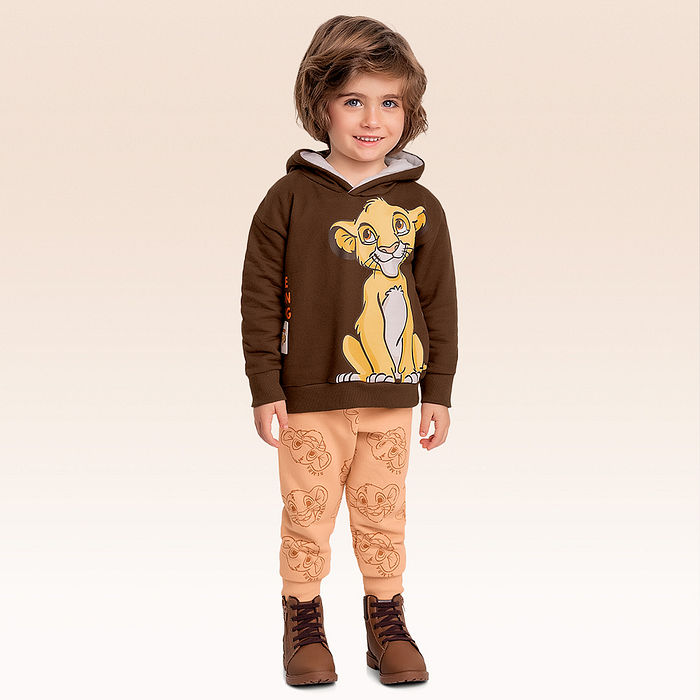 Conjunto blusão com capuz e calça Rei Leão