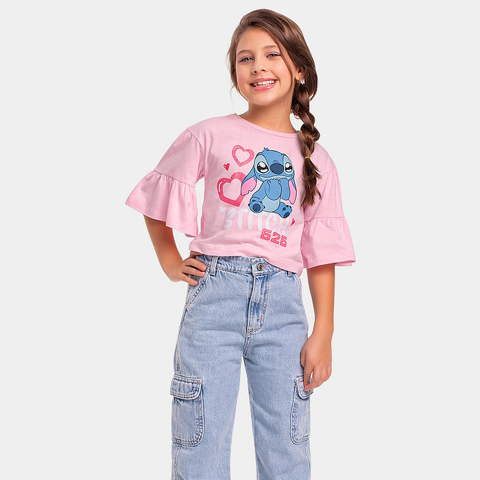 Blusa Lilo & Stitch com aplique em glitter